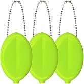 DEEZOMO 3 Pieces Rubber Coin Purse, 2 x 3 Inches Oval Squeeze Coin Holders With Chain for Women Men Travel (Neon Yellow 3 Pack)
