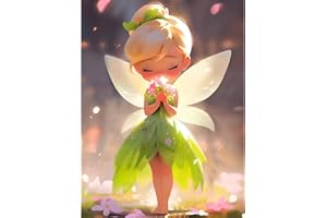 Fountor Fairy Diamond Art Kits for Adults Beginners - DIY 5D Cartoon Fairy Diamond Painting Kits for Adults, Elf Girl Gem Art Kits for Adults for Gift Home Wall Decor Gifts 12x16 inch