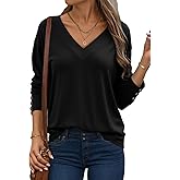 Dokotoo Women's Casual Long Sleeve V Neck Pullover Shirts Loose Fit Lightweight Knit Tops