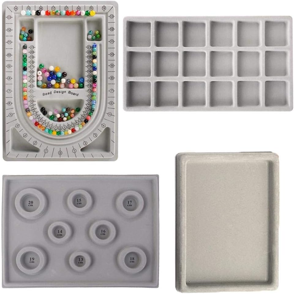 4 Pcs Bead Design Board Bracelet Design Board Flocked Bead Board Necklace Beading Jewelry Organizer Tray DIY Jewelry Making Tray