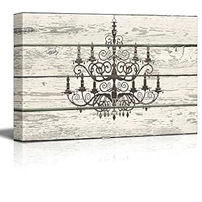 Chandelier Silhouette Crystal Candles Artwork - Rustic Canvas Wall Art Home Art - 12x18 inches