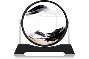 Liangding Moving Sand Art Liquid Motion,3D Flow Sand Painting Quicksand Decor,Stress Relief Moving Sand Art Picture with Round Glass for Office Home Decoration
