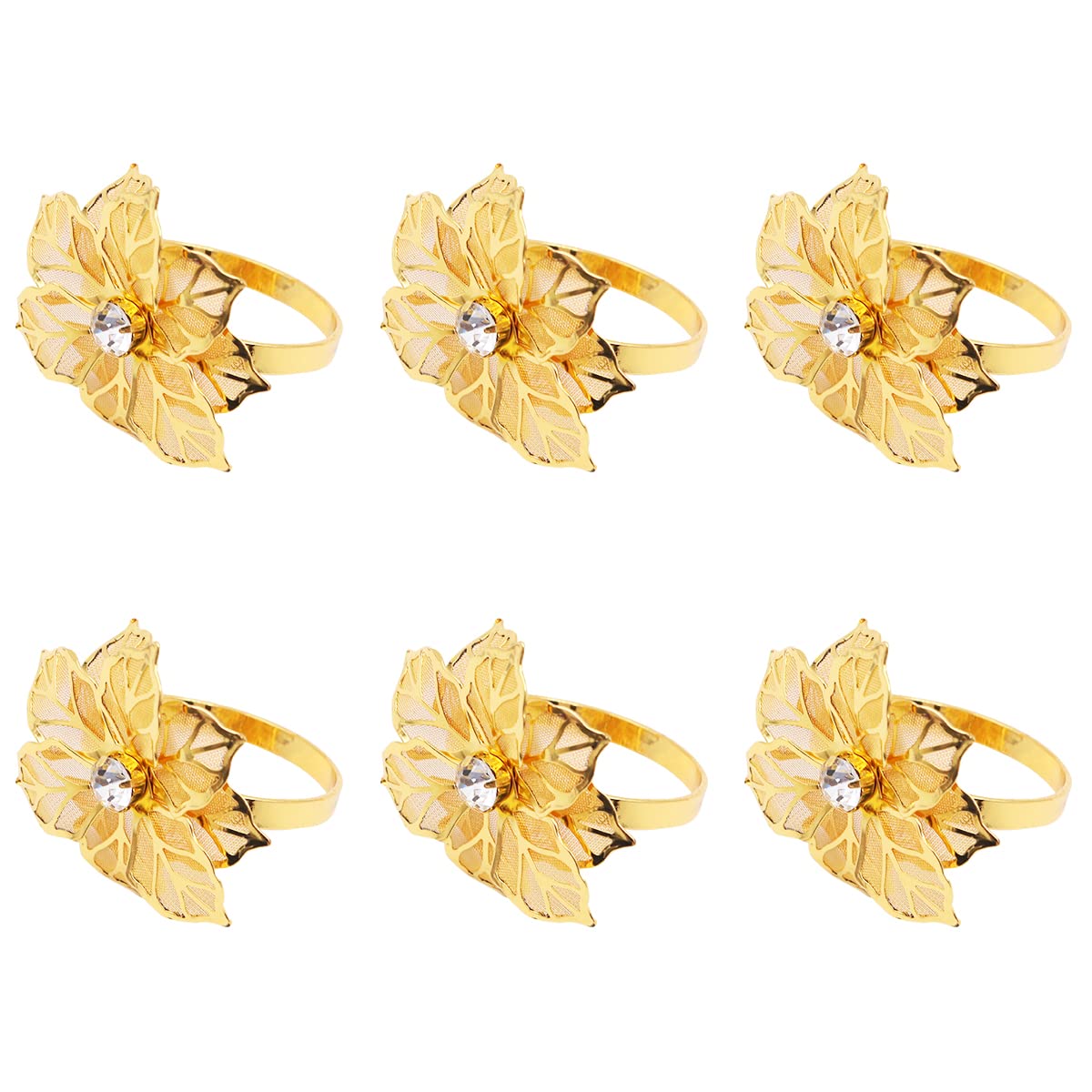 WANGCL Set of 6 Flower Napkin Ring Hollow Out Floral Metal Dinner Delicate Serviette Buckles for Wedding Party Holiday Christmas Banquet Table Setting Decor (Gold)