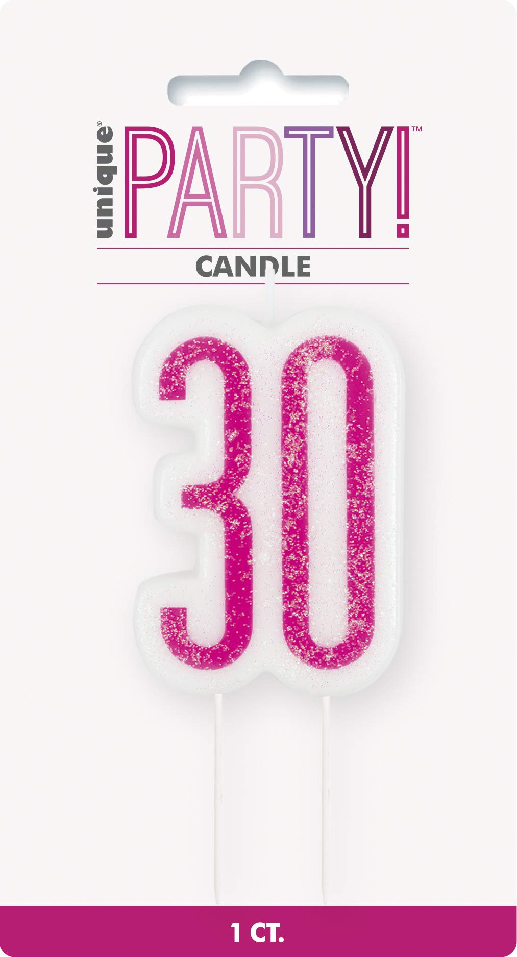 Unique Party 83893 Pink Number Birthday Candle | Glittered 1 Pc, Age 30