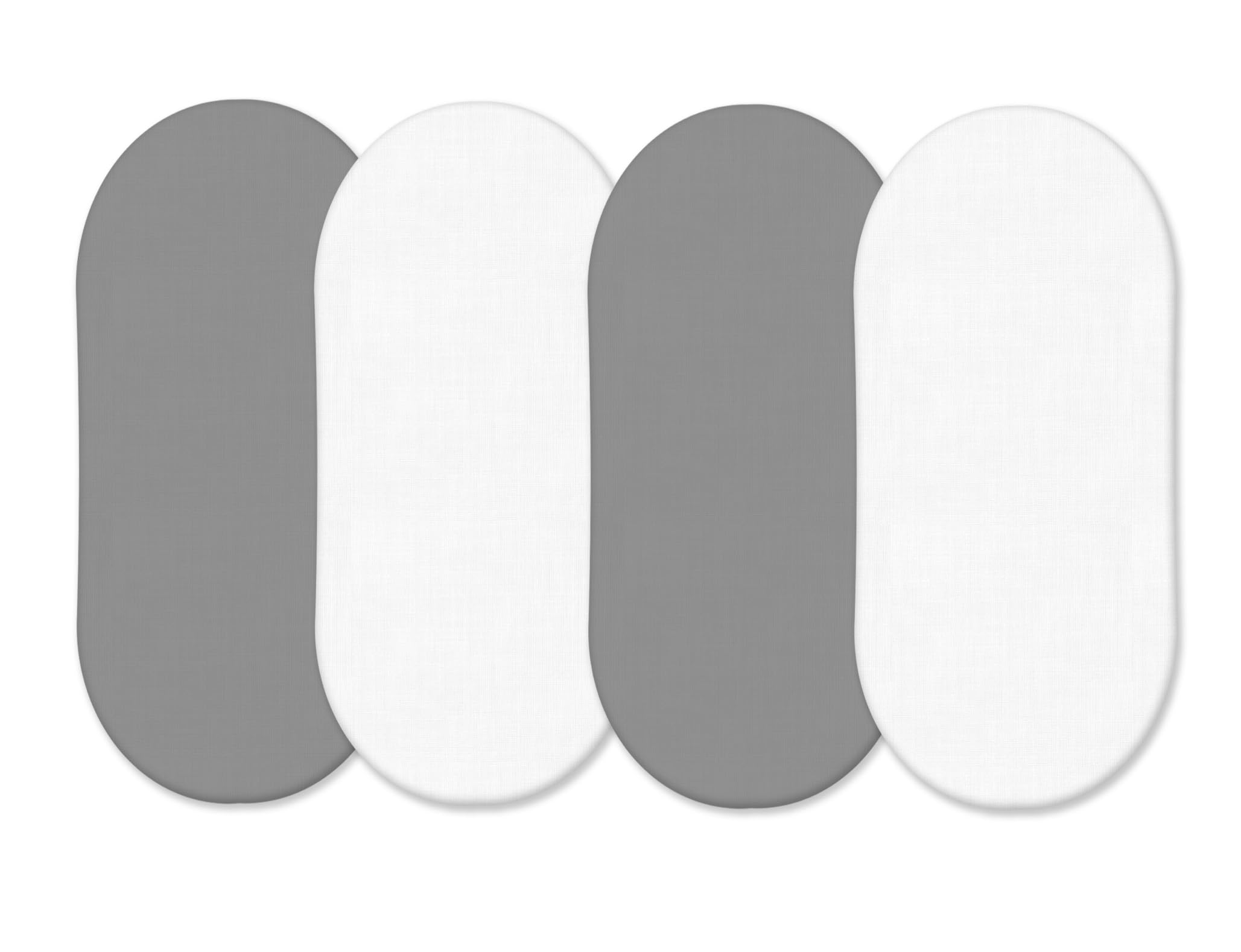 4 x Moses Basket Fitted Sheets (75 x 35 cm) | Ultra Soft, Oeko-Tex Standard 100 Certified | Antiallergic & Breathable Moses Basket Sheets (White & Grey, 75 x 35 cm)
