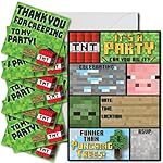 16 Mining Pixel Party Invitations, 16 Envelopes & 16 Jumbo Thank You Stickers