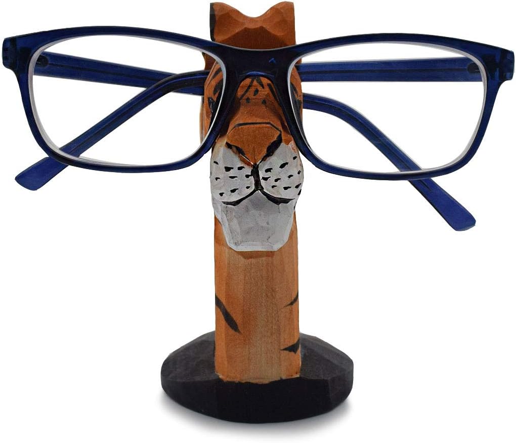 VIPbuy Hand Carved Wood Eyeglasses Spectacle Sunglasses Holder Stand Animal Shaped Home Office Desk Décor Gift (Tiger) - Image 4