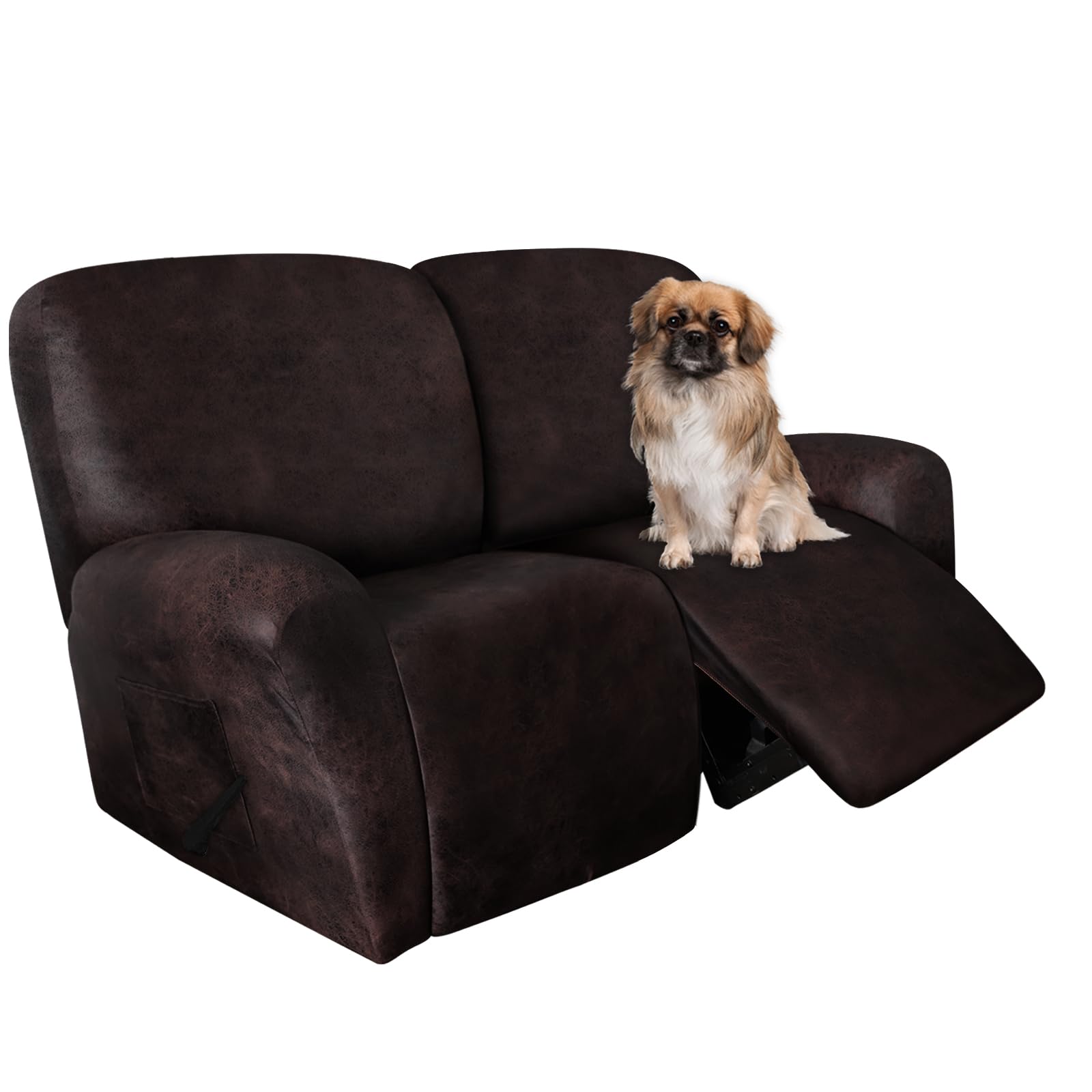 Photo 1 of ANARACHON Leather Look Loveseat Recliner Covers Stay in Place 6-Piece Recliner Sofa Slipcover 2 Seater Reclining Couch Cover Spandex Fabric Washable (Recliner Loveseat, Chocolate)