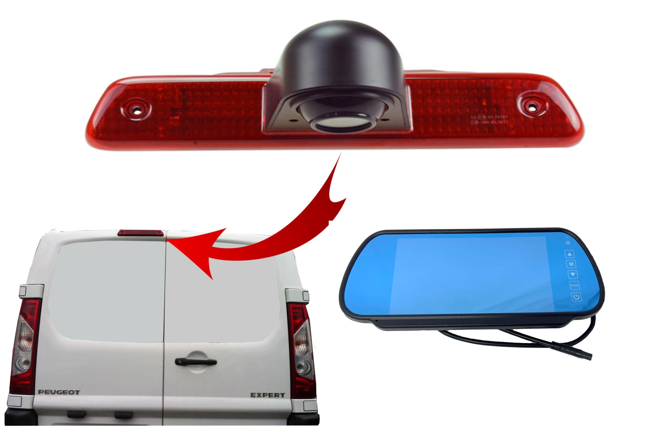Dolphin Automotive Brake Light Reversing Camera for Peugeot Expert, Toyota ProAce and Citroen Jumper 2007-2016 - With 7" Mirror Monitor
