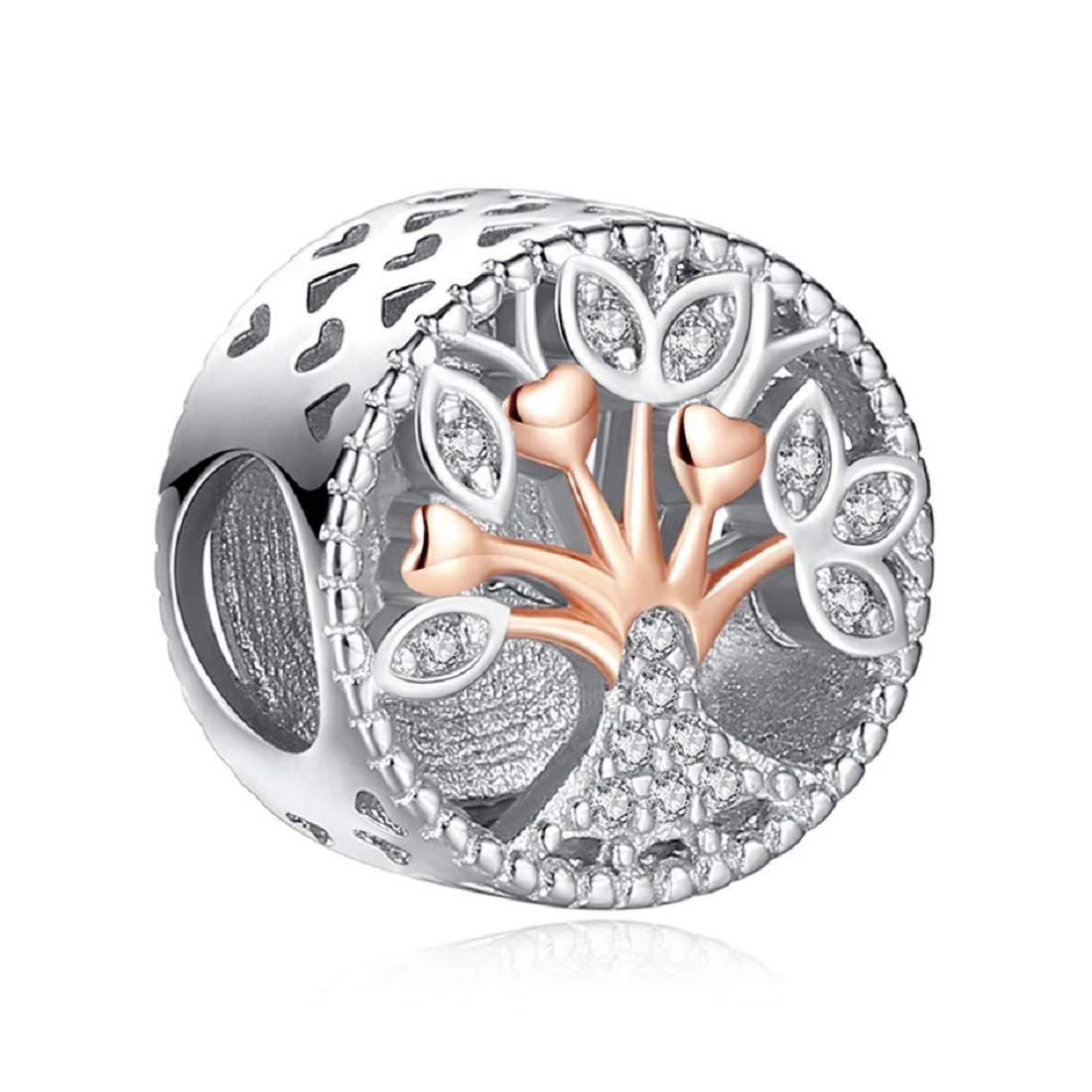 FeatherWish Rose Gold Family Tree Of Life Love Forever Nature Bead Charm Fits And Compatible with Pandora Bracelets Gift For Wife Friend Sister Daughter Birthday Mum