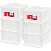 IRIS USA 3-Drawer Slim Narrow Storage Organizer, 2-Pack, White/Clear | Organize craft supplies, school essentials, beauty items, and small household accessories with compact drawer storage