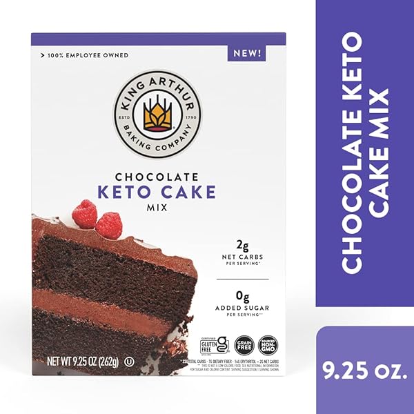 KING ARTHUR BAKING KETO CAKE MIX, CHOCOLATE, 2G NET CARBS 0G ADDED SUGAR PER SERVING, LOW CARB & KETO FRIENDLY, 9.25OZ, WHITE