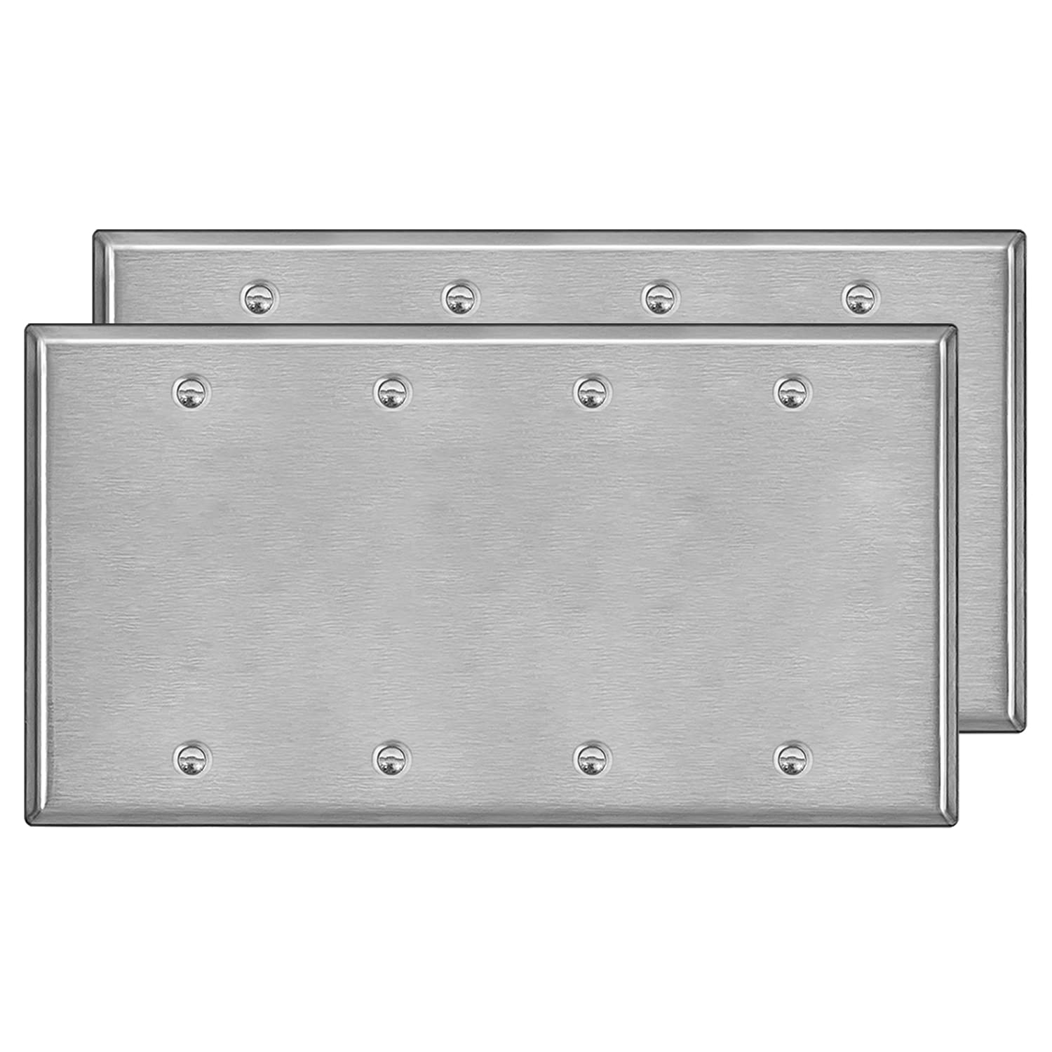 Photo 1 of [2 Pack] BESTTEN 4-Gang Blank Metal Wall Plate with ?hite or Clear Plastic Film, Corrosion-Resistant No Device Stainless Steel Outlet Cover, Standard Size, Color Matched Screws Included