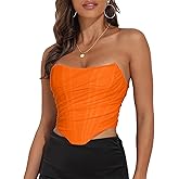 Women's Vintage Strapless Open Back Boned Mesh Bustier Zip Back Corset Bodyshaper Crop Top