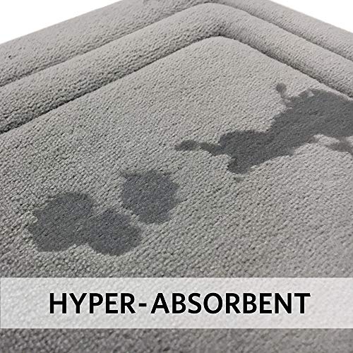 MICRODRY Quick Drying Memory Foam Framed Bath Mat with GripTex Skid-Resistant Base 2-Piece Set, Includes 17x24 Mat & 21x 34 Mat, Charcoal