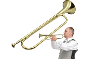 Cavalry Trumpet, Gold Plated Brass Cavalry Trumpet, Portable Retro Standard Bugle Horn, B Flat Brass Retro Standard Musical I