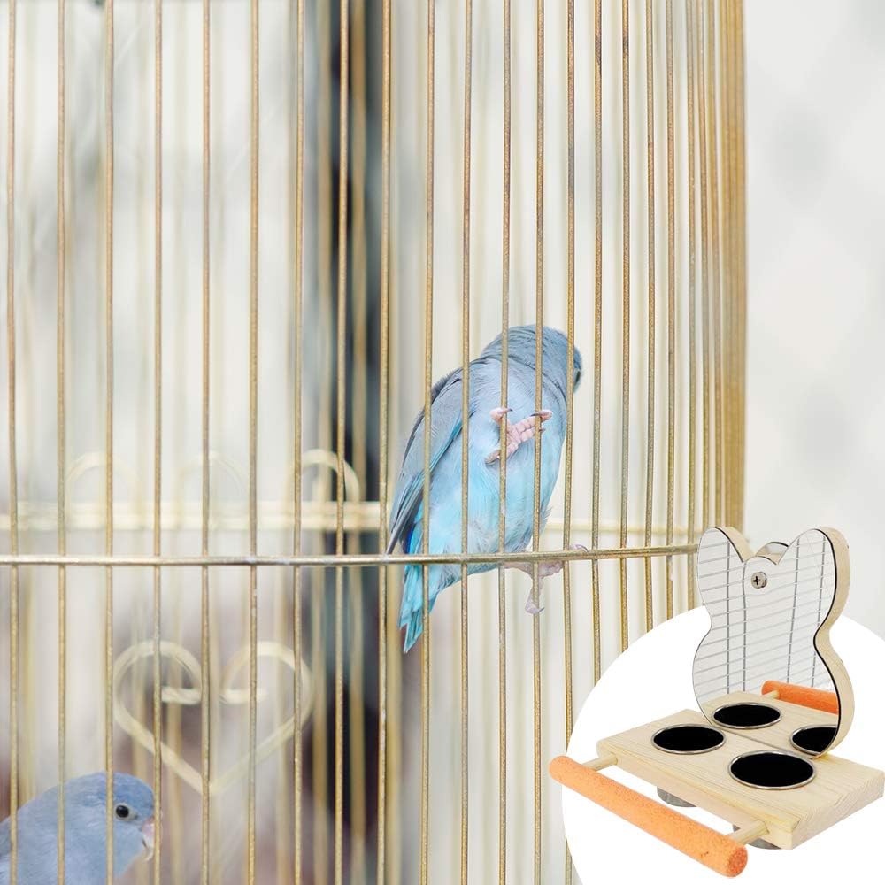 YANGWX Bird Stand Perch with Mirror and Stainless Steel Bowl - Image 3