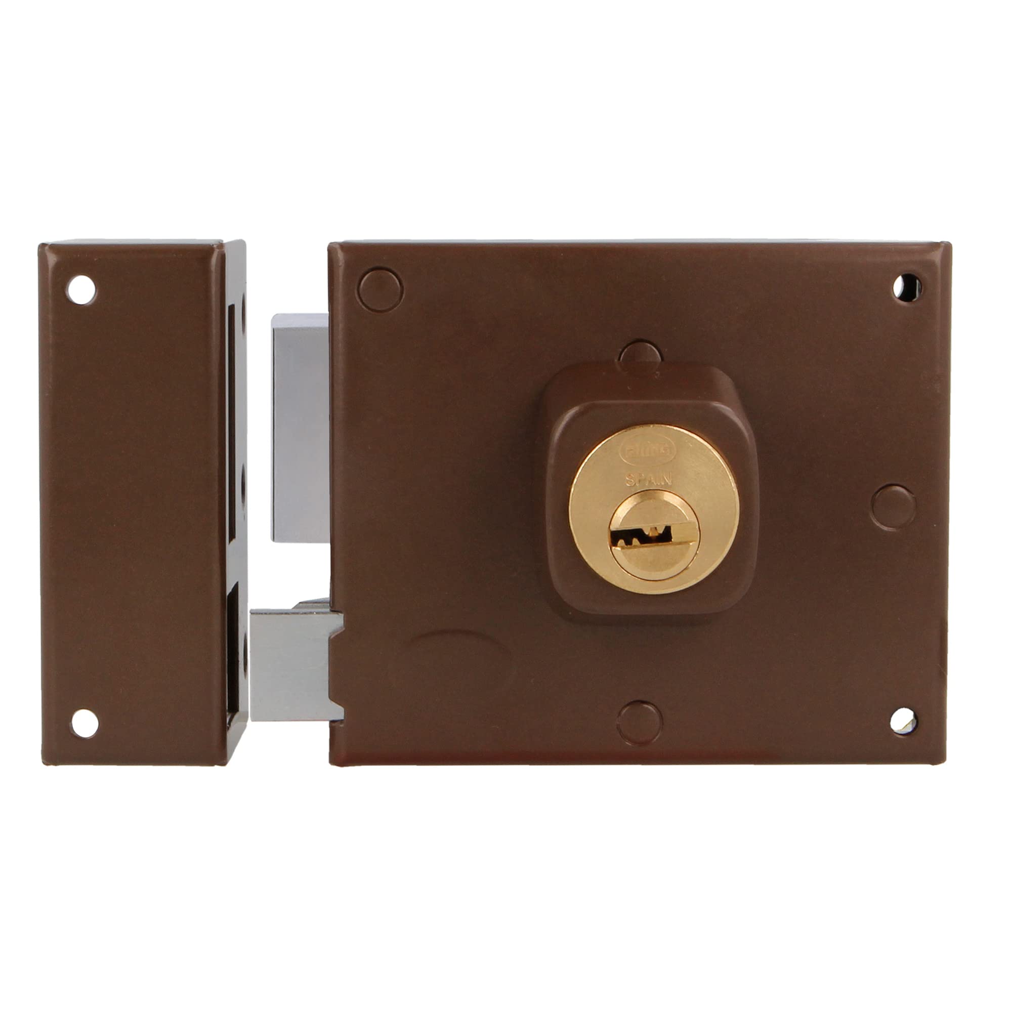 Amig - Folding Lock Left with Lever Lock Tongue and Handle for Wooden Doors, Model 72 | 100 x 85 mm | Bolt with Round Cylinder | Brown Steel