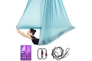 SYCYKA Aerial Yoga Hammock L:5M W:2.8M 5.5 Yards Aerial Pilates Silk Yoga Swing Set with 2000 Ibs Load Include Daisy Chain, Pose Guide