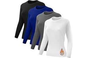 Coume 4 Pack Women's Thermal Shirts Fleece Lined Compression Crew Neck Long Sleeve Base Layer Tops Cold Weather
