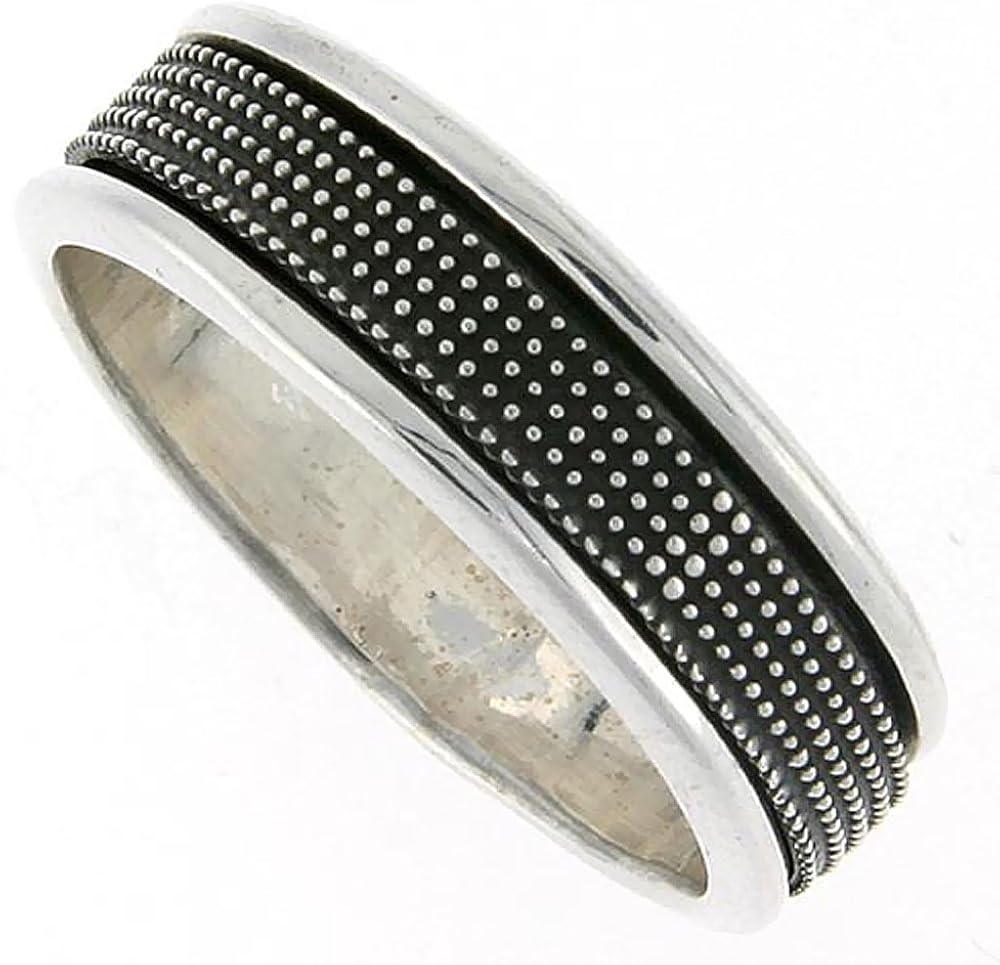 8mm Sterling Silver Mens Spinner Ring Beaded Design Handmade 5/16 wide