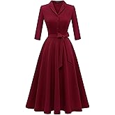 Wedtrend 1940s Dresses for Women 3/4 Sleeve Vintage Tea Party Dress Work Church 1950s Cocktail Dress with Pockets