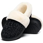 Evshine Women's Fuzzy Memory Foam Slippers, Closed Back Knit Bedroom Slippers, Slip-On Warm House Shoes for Indoor & Outdoor Comfort