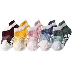5 Pairs Baby Non Slip Floor Socks Low Cut Grip Socks for Toddler Infant Unisex Newborn Indoor Play Gift