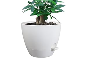 UOUZ 12inch Self Watering Pots, Plastic Planters with Mesh Drainage Holes and Deep Reservoir for Indoor Outdoor Garden Plants and Flowers, White