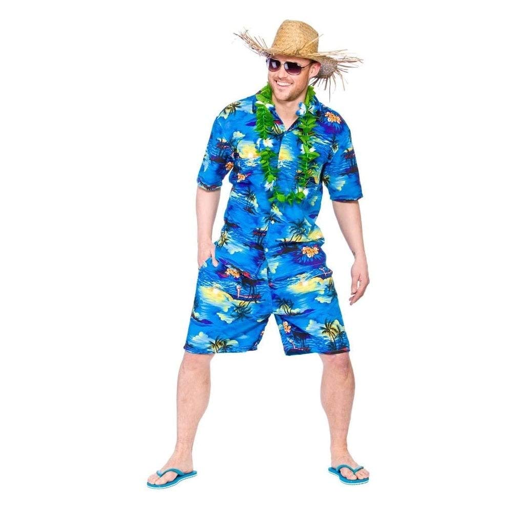 Adult Hawaiian Party Guy Costume - Blue Palm - X-Large