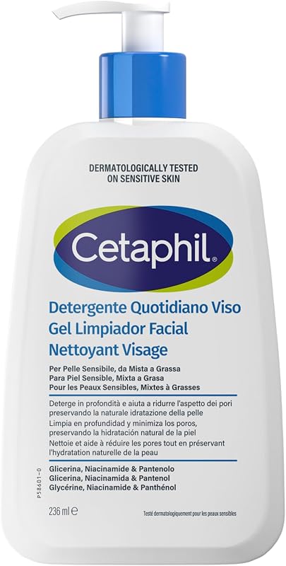 ® Gel Limpiador Facial 236ML, Piel Sensible, Mixta a Grasa, Limpia en Profundidad, exceso Sebo y maquillaje y Minimiza Poros, con Niacinamida, Glicerina y Pantenol.