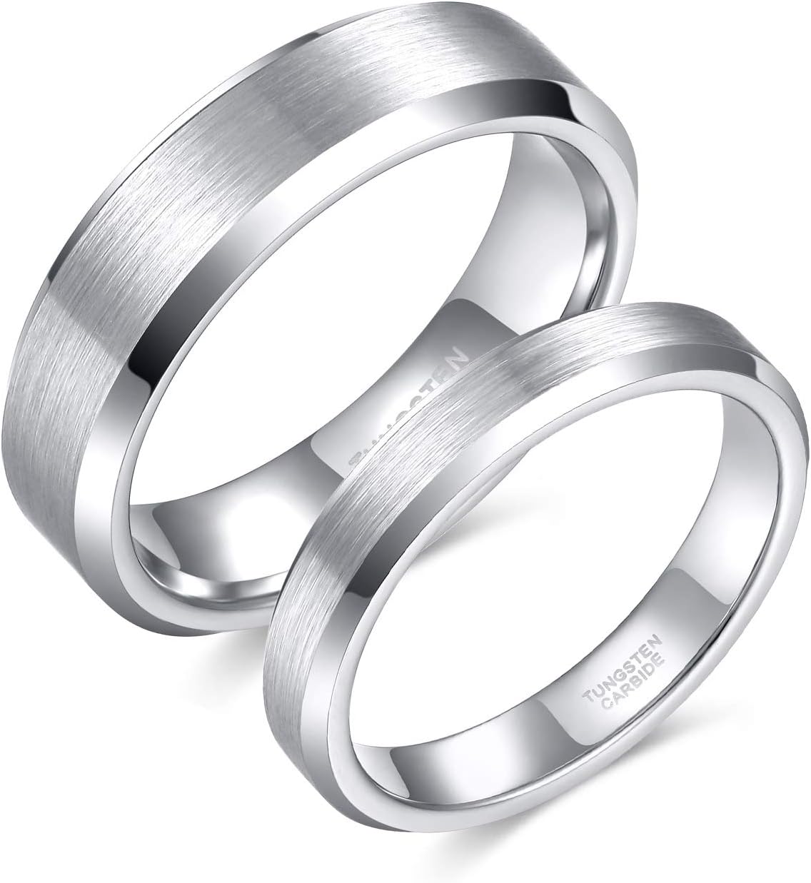 4mm 6mm Tungsten Carbide Ring for Men Women Beveled Edge Brushed Silver/Black/24K Gold Plated Wedding Band Comfort Fit Size 4-13