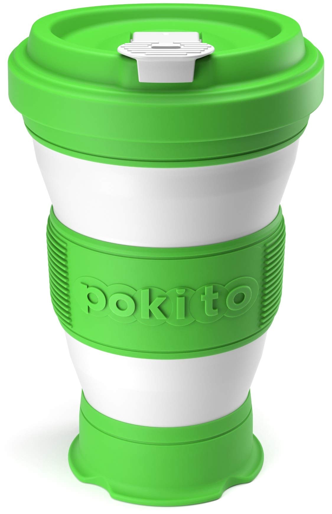 pokito Pop Up/Collapsible/Reusable/Eco-Friendly/Folding 3-Sizes-in-1 Travel Cup/Mug with Leak-Proof Lid for Hot and Cold Drinks (Fits in Pocket or Bag; Great Gift for Coffee or Tea Lovers), Lime