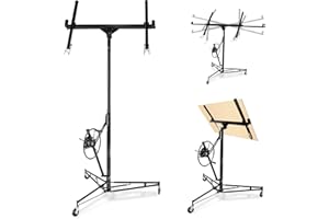 Drywall Lift with 60° Tilt & 360° Rotation – 150LB Capacity Sheetrock Hoist, Adjustable 6.2-16FT Height, Heavy Duty Rolling J