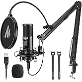MAONO USB Recording Microphone Kit, Professional Condenser Microphone for PC with One-Touch Mute and Mic Gain Knob for Singin