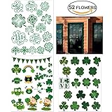 PBPBOX St Patrick's Day Decorations Shamrock Clings 52 Pcs Removable Window Clings 3 Sheet