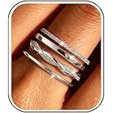 Florideco 14K Gold Plated Stackable Rings for Women Non Tarnish Dainty Cubic Zirconia Ring Set Minimalist Wedding Bands Ring Stack Statement Engagement Promise Thumb Rings Size 5-10