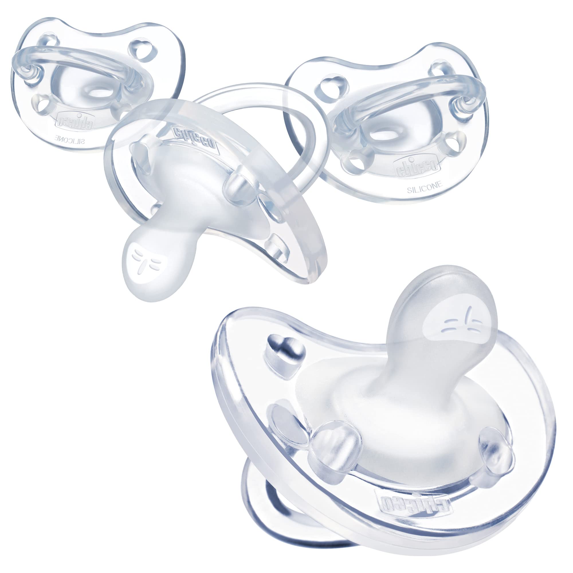 Photo 1 of Chicco PhysioForma 100% Soft Silicone One Piece Pacifier for Babies Aged 0-6 Months | BPA & Latex Free | Reusable Sterilizing Case | Clear, 4pk