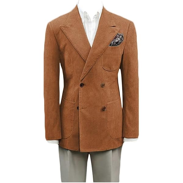 ジャケット・アウター Double-breasted Corduroy Jacket Men Corduroy Blazer Double-Breasted Blazer, Camel Brown, Slim Fit