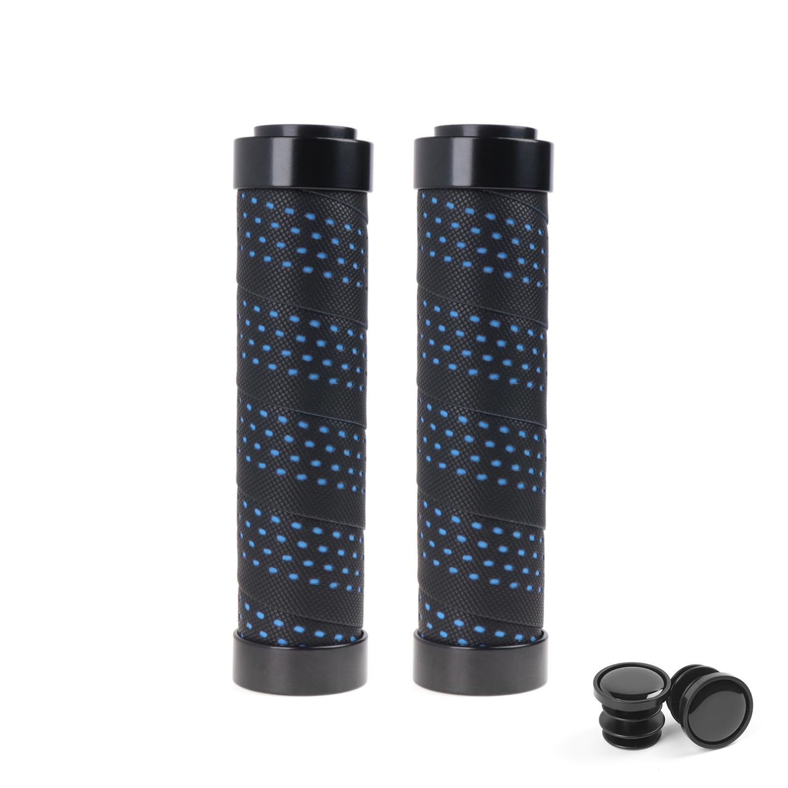 Bike Handlebar Grips Comfortable PU Leather Double Lock-On Locking Handle Bar Cover Grips with End Plugs for Road Mountain MTB Bicycle,1 Pair of Black Blue