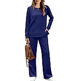 WIHOLL Women's 2 Piece Lounge Sets Sweatshirt Casual Travel Outfits Fashion Wide Leg Tracksuit Cozy Sweatsuits