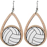 Handmade Sports Ball Baseball Football Drop Dangle Earrings Natural Wooden Heart Teardrop Basketball Volleyball Printed for Women Friendship Sports Fans Lover Party Jewelry