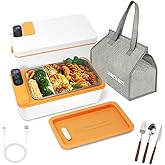 SL Nevnmoe Cordless Electric lunch box, Battery Powered Heated Lunch Box，Food Heate 1L Adjustable heating time Comes with tableware and insulated bag Used for trucks, camping, offices