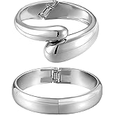 Emibele Bangle Cuff Bracelet Stack, Chunky Plated Teardrop Hinged Thick Bangle Bracelet Set, Non Tarnish Bracelets for Women,