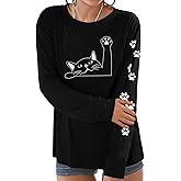 JINTING Cat Shirts for Women - Loose Fit Lightweight Long Sleeve Graphic Spring Outfits Printed Blouse Casual Tops