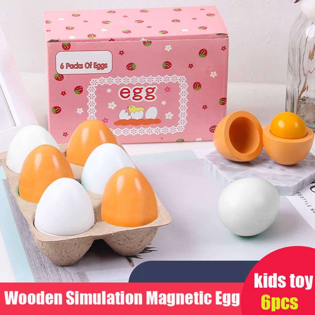 HansGo Wooden Play Eggs, 6PCS Easter eggs Egg Toys for Kids Early Development, Learning, Birthday Gifts
