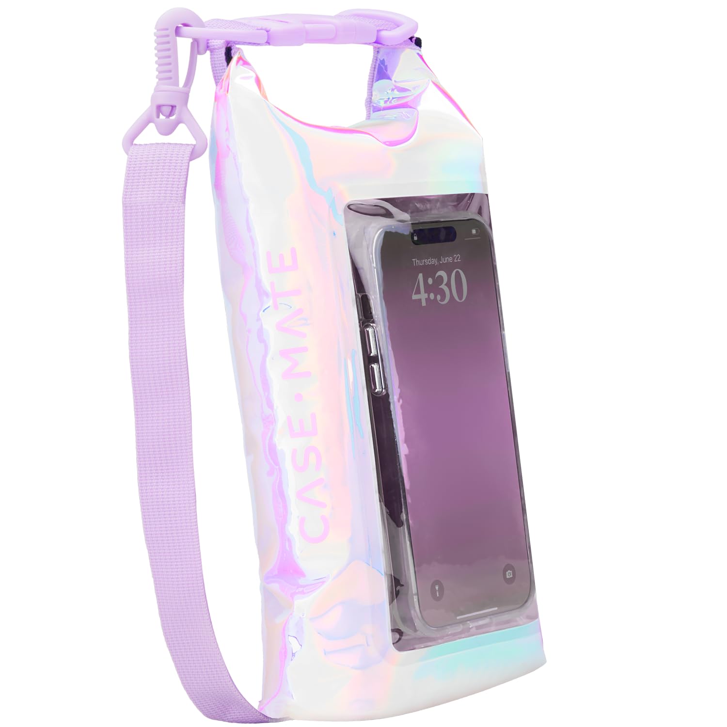 Case-Mate Soap Bubble Mini IP68 Waterproof Bucket Bag - Roll Top Dry Bag 2L Cap with Waterproof Pouch for Swimming Kayaking Boating Travel and More - for Phones Up to 7" - Iridescent