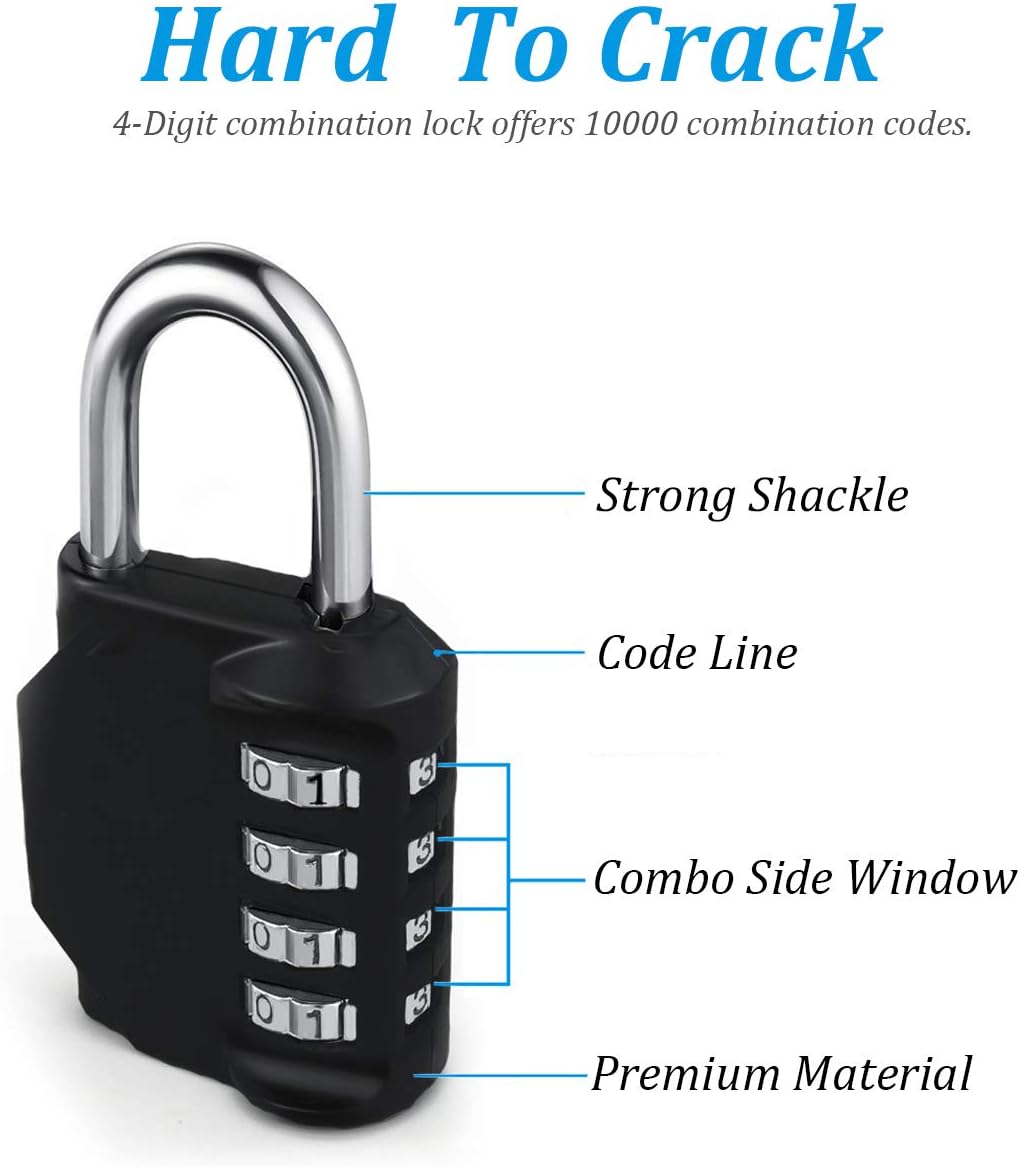 Combination Lock, 4 Digit Combination Padlock, Waterproof Gate Lock, Resettable Combo Lock for Locker, Gym, Cases, Toolbox, School, 2 Pack - Silver & Black - - 