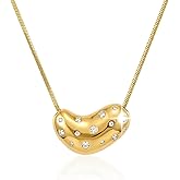 Frigotine Chunky Gold Silver Heart Pendant Necklace for Women, Statement Sparkly Rhinestone Hollow Adjustable Snake Chain Necklaces Prom Wedding Accessories Fashion Jewelry Gift