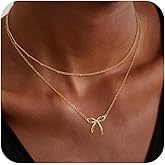 Reuscol Gold Necklace for Women Dainty Gold Bow Necklace 14K Gold Plated Cute Bow Choker Necklace Small Bow Pendant Charm Necklaces Trendy Christmas Jewelry Gifts for Women
